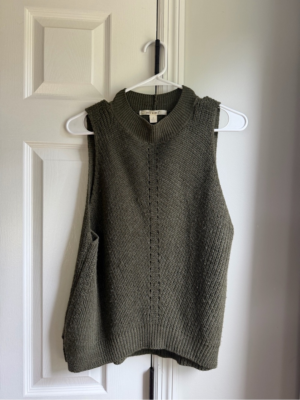 miami Olive Green Sleeveless Crewneck Sweater Vest